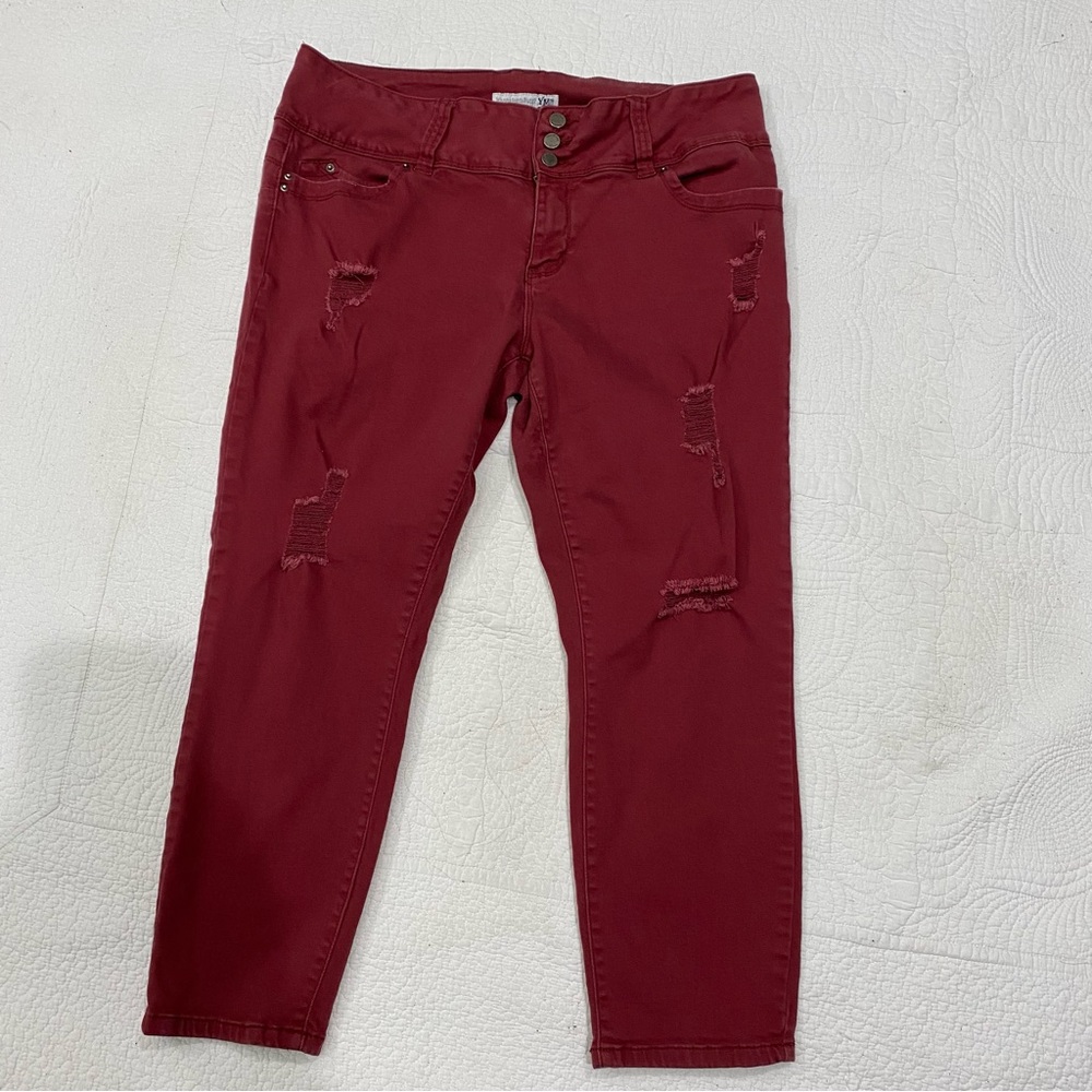 YMI WannaBetaBut Burgundy jeans Distressed Size  17